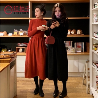Đầm len dài màu đen ôm eo phong cách hepburn kiểu pháp cổ điển size s-xl