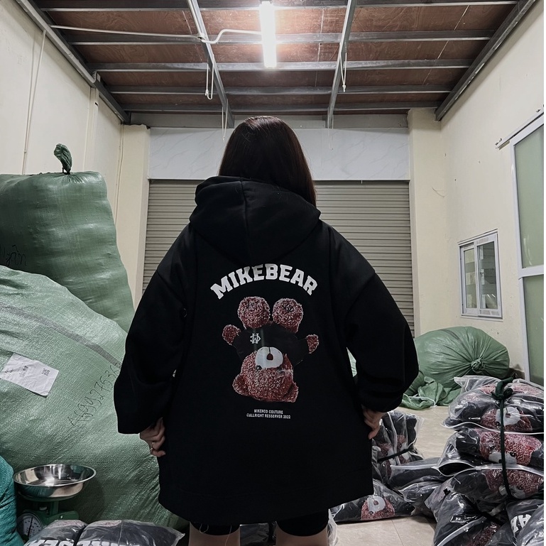 Áo hoodie form rộng MIKENBEAR in họa tiết gấu, áo khoác có mũ chất liệu nỉ trơn mềm mịn thời trang hot trend