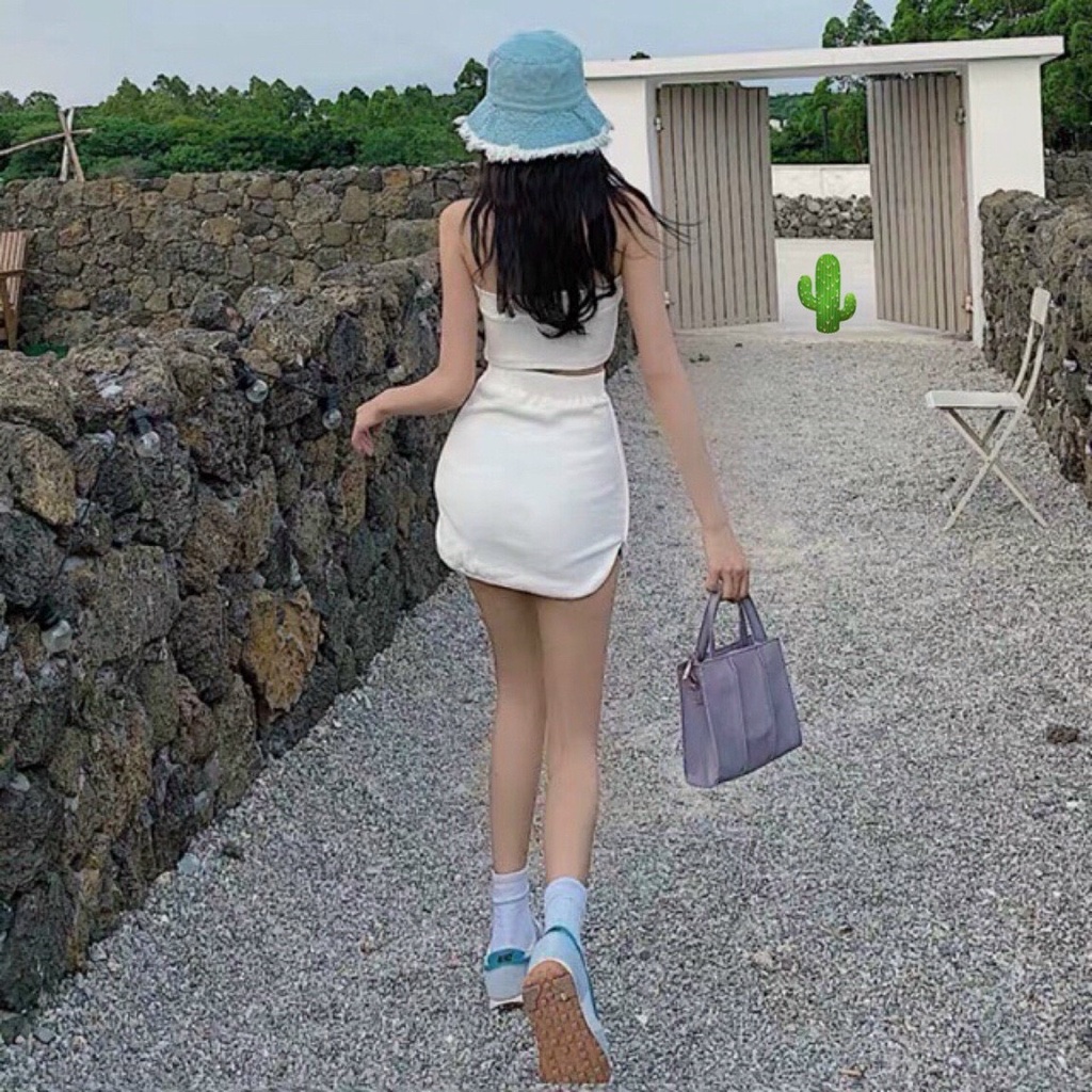 set áo ống in mũi tên kèm chân váy ngắn ôm chất thun đẹp pc