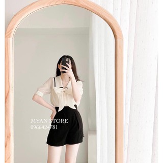 Áo sơ mi voan nơ ngắn tay