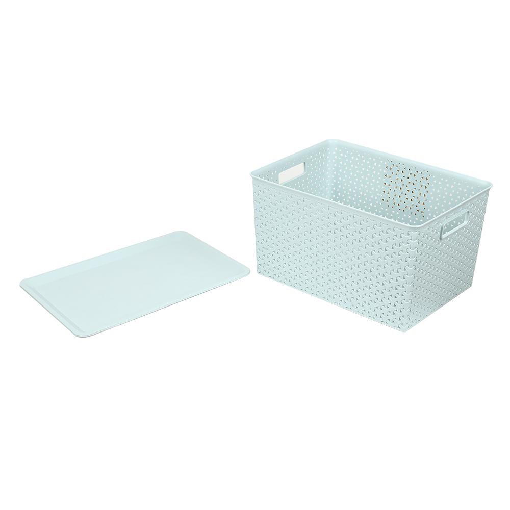 HomeBase PLIM Giỏ đựng đồ nhựa có nắp Size L Thái Lan W38xD27xH22.8 Cm Xanh lá
