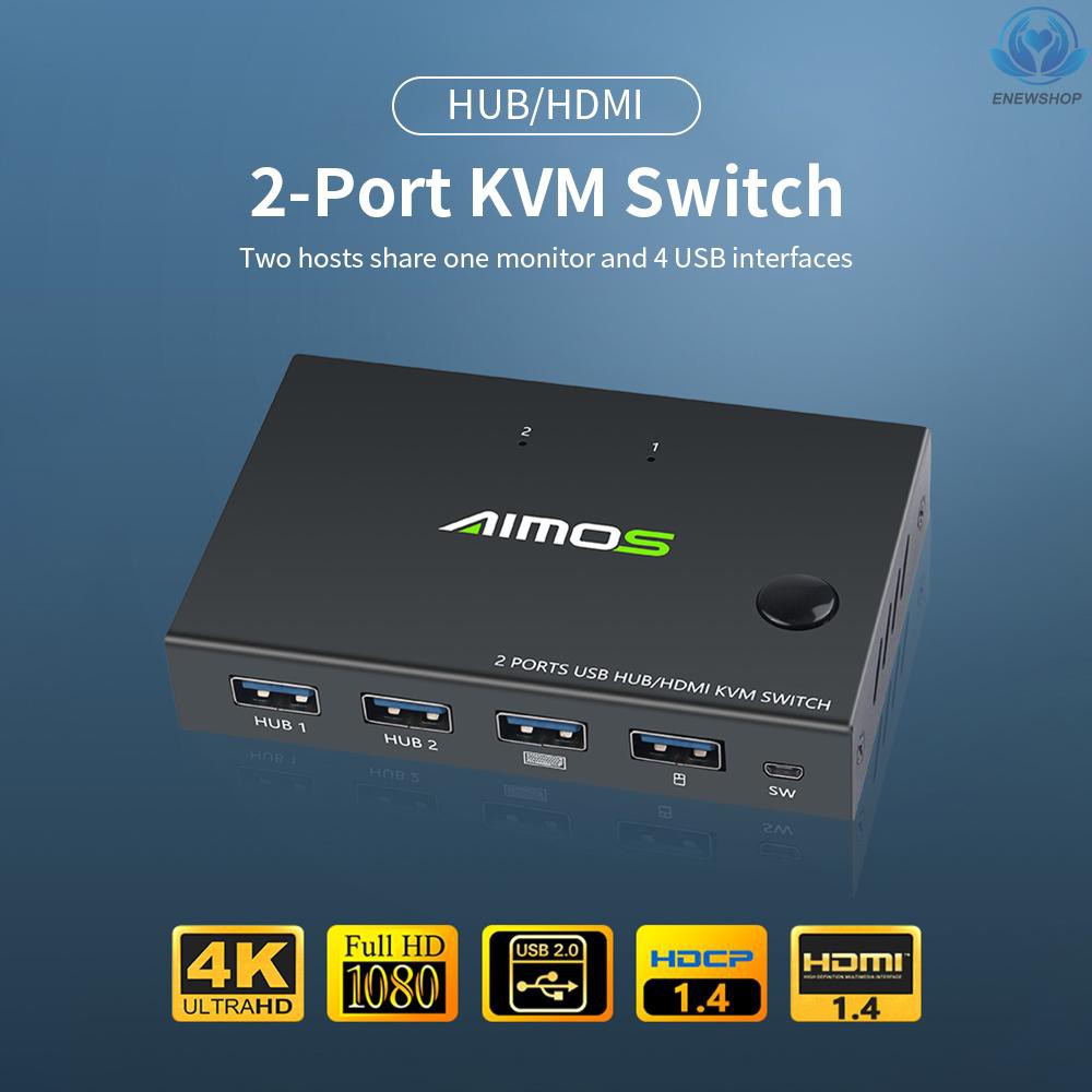 【enew】AIMOS AM-KVM201CC 2-Port HDMI KVM Switch Support 4K*2K@30Hz HDMI KVM Switcher Keyboard Mouse USB