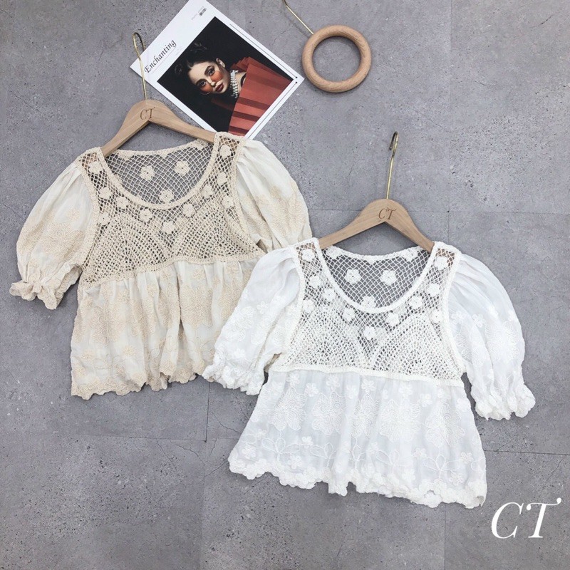 Áo thô pha ren dáng babydoll điệu đà