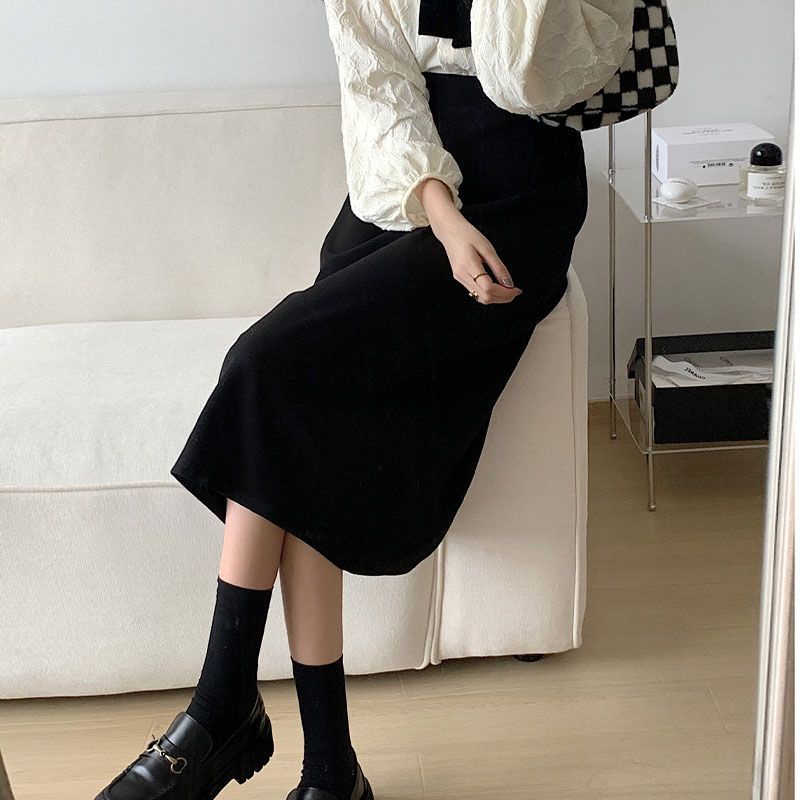 Chân Váy Đen Lưng Cao Dáng Chữ A Xẻ Tà Phong Cách Hàn Quốc Thời Trang Cho Nữ