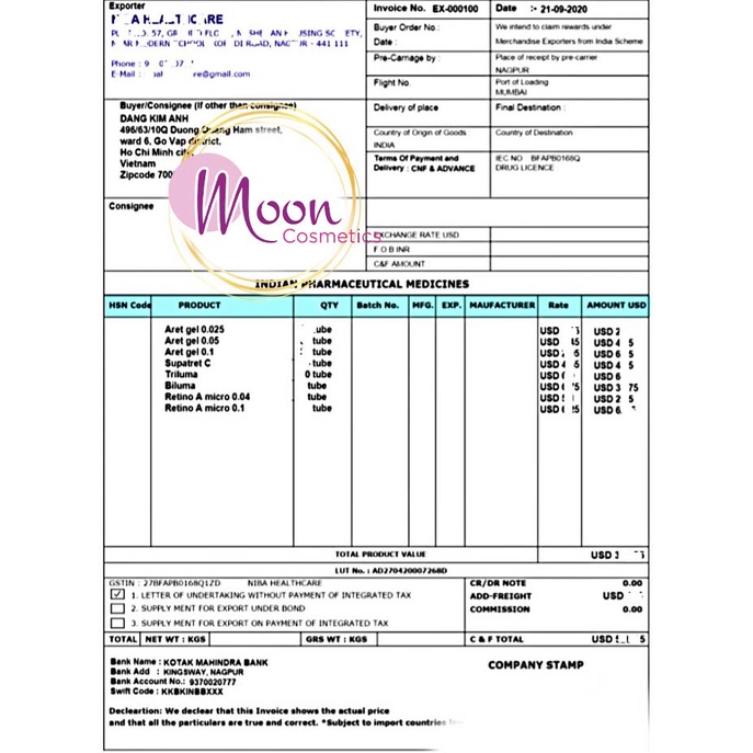 Tretinoin USP Aret 0.025% - 0,05% - 0,1% Gel giảm mụn, trẻ hóa da