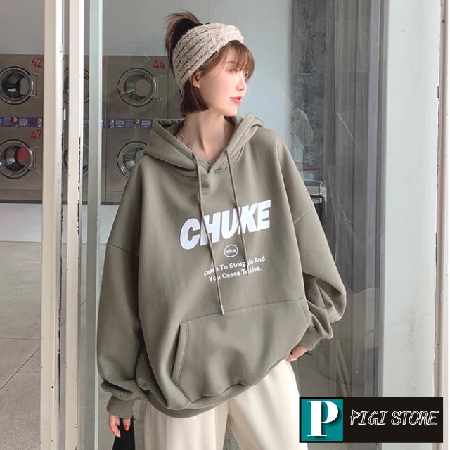 Áo hodi chuke màu xanh rêu chất bo dầy nặng tay, mặc sáng da, from to PIGI STORE Mã 25