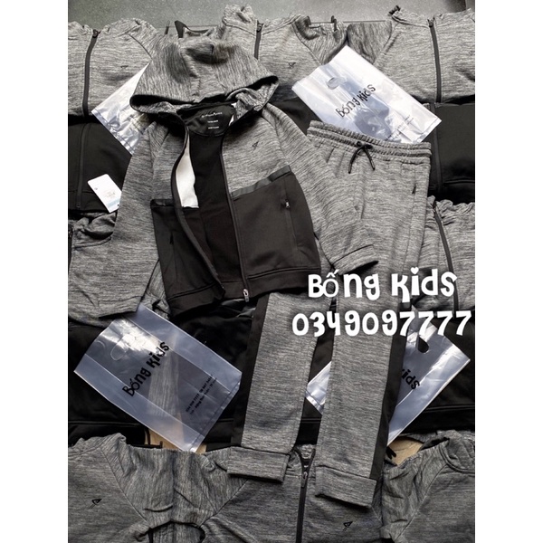 Bộ Nỉ Kéo Khoá Hoodie Bé Trai Muối Tiêu/Đen PR