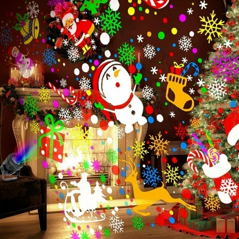 [Hàng Giáng Sinh] Đèn Chiếu Xoay Độ Sáng Cao / Độ Sáng Cao Chống Thấm Nước Hình Ông Già Noel / Người Tuyết Trong Nhà /