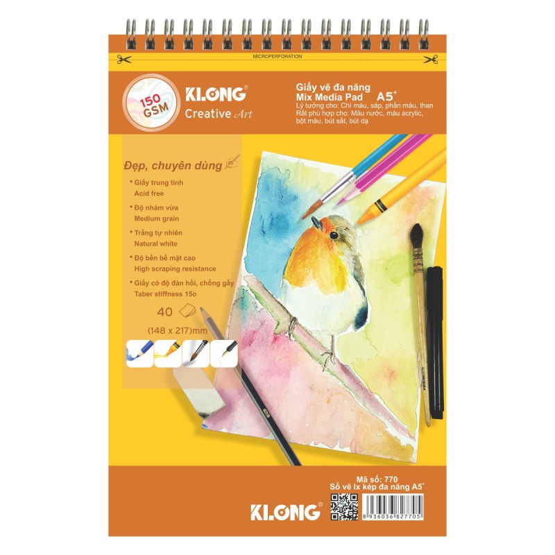 Sổ vẽ lò xo đa năng Creative Art A5 - 150 GSM - 40 tờ; Klong 770