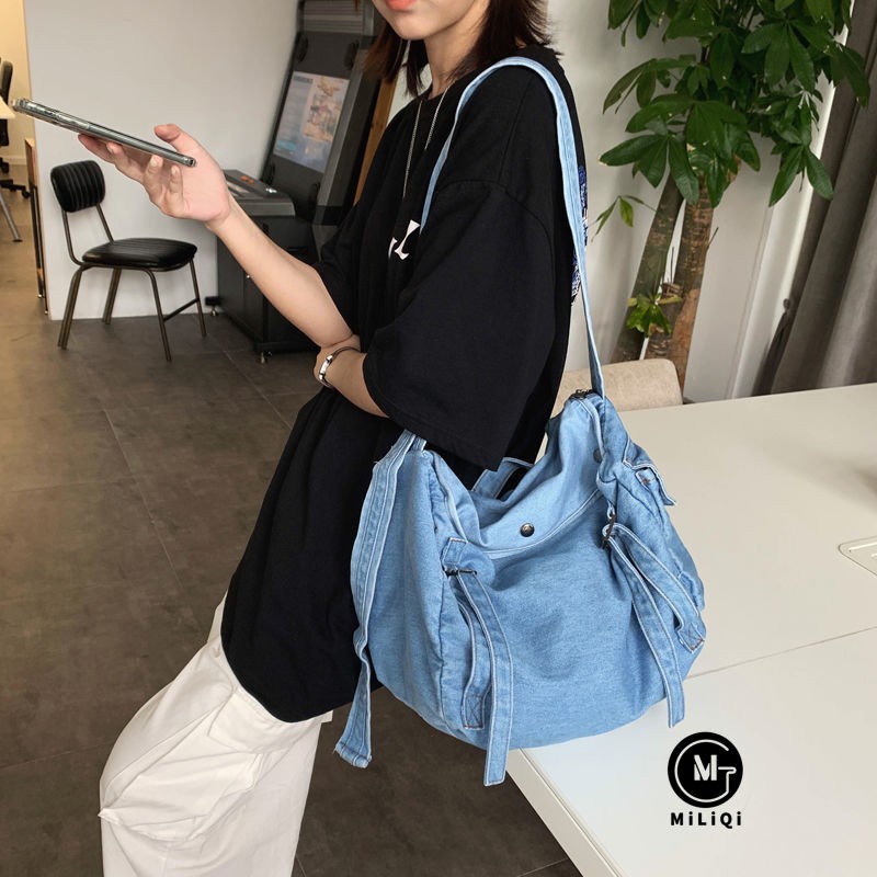 Túi Xách Denim Ngăn Rộng Phong Cách Hàn Quốc Cho Nữ