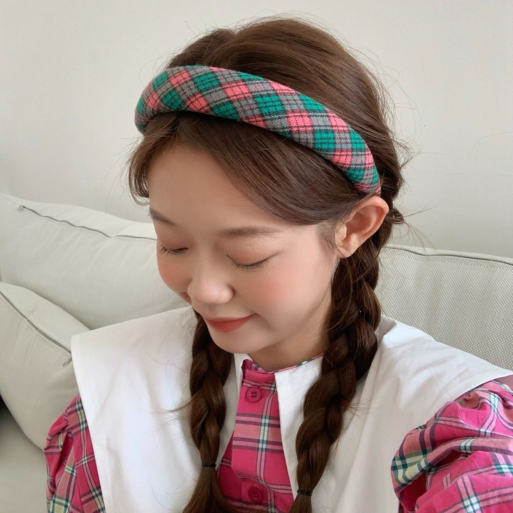 Băng đô cài tóc bản rộng họa tiết kẻ sọc caro phong cách thời trang cổ điển cho nữ