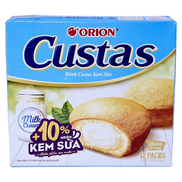 Bánh Bông Lan Custas Vị Dâu Kem Sữa Và Kem Trứng Hộp 12 Gói 282G