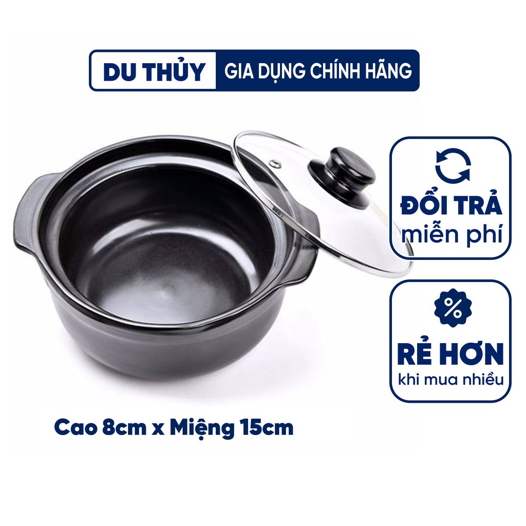 Nồi đất kho cá 0.5 lít nắp kính, chất liệu đất nung, dùng được trong lò vi sóng, chịu nhiệt -20 đến 400 độ C, khó nứt bể