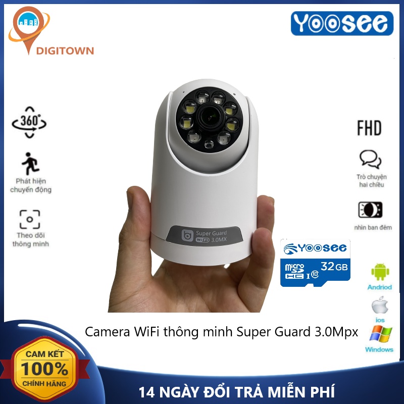 Camera wifi 360 độ YH200 3.0 Mpx FULLHD1080 xoay 360 đàm thoại 2 chiều, báo động thông minh kết nối Smart Home