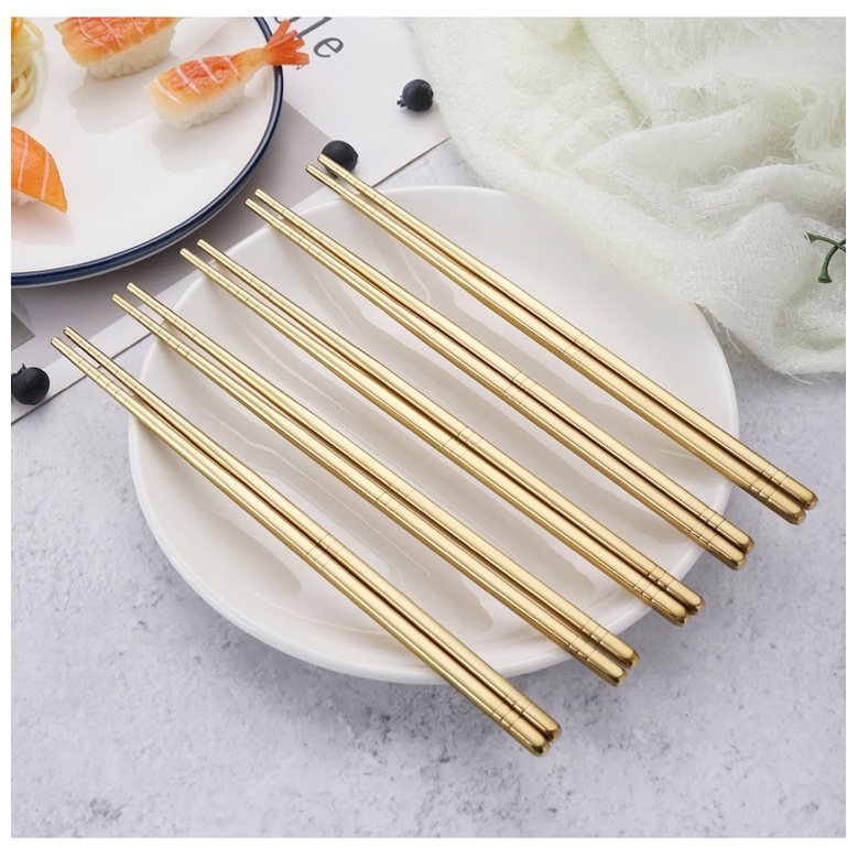Set 5 Đôi Đũa Ăn  inox 304 Cao Cấp Mạ Vàng Sang Trọng