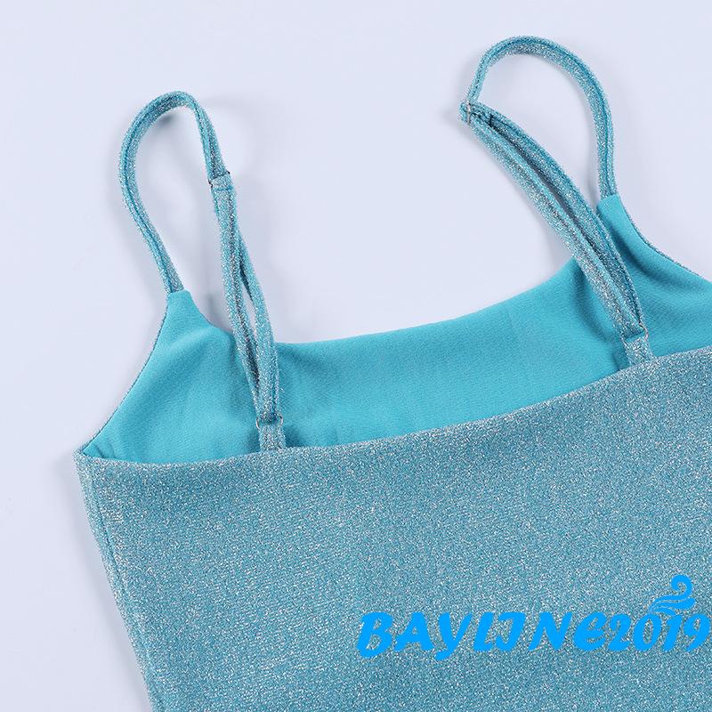 BAY-Female Bodysuit, Adults Solid Color U-Neck Sleeveless Spaghetti Strap Romper Playsuits for Summer, Black/Pink/Blue,