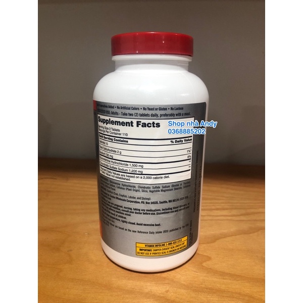 Viên uống Glucosamine 1500mg &amp; chondroitin 1200mg 220 viên của Mỹ - Glucosamin Kirkland 220