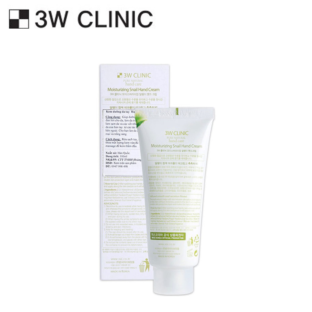 KEM DƯỠNG DA TAY TINH CHẤT ỐC SÊN SNAIL HAND CREAM 3W CLINIC 100ML