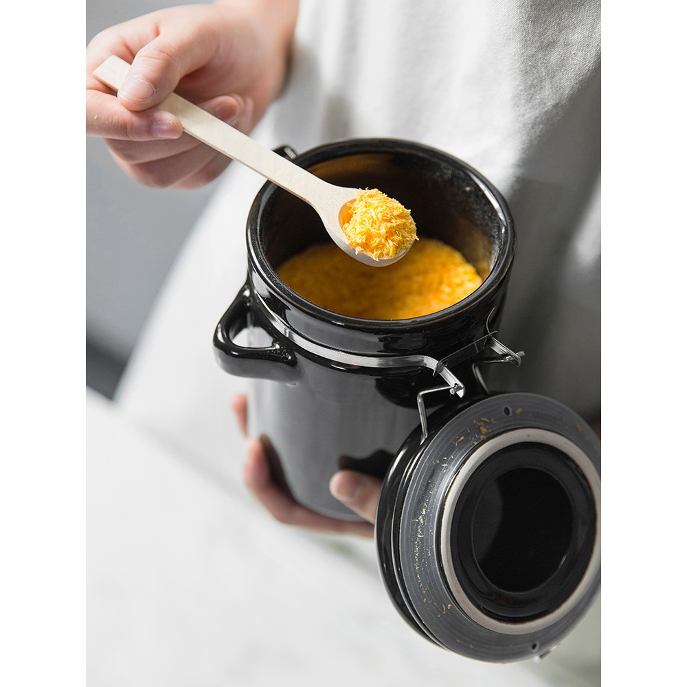 Bộ hũ sứ lưu trữ thực phẩm khô (kèm thìa gỗ) | BigBuy360 - bigbuy360.vn