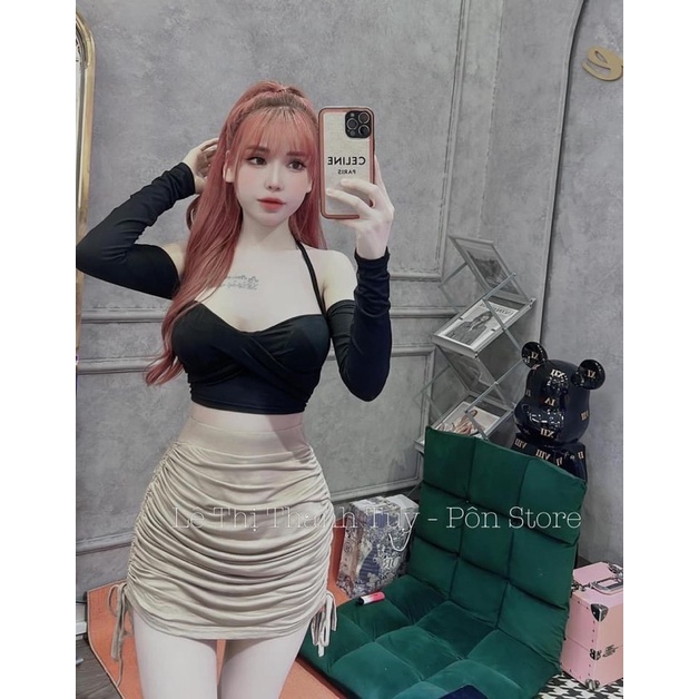 Set Áo Trể Vai Kèm Chân Váy thun borip