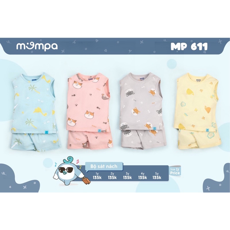MOMPA Bộ quần áo ba lỗ cài vai hoạ tiết thương hiệu Mompa cho bé