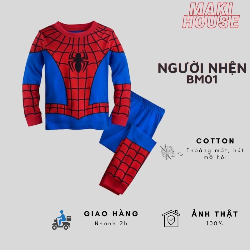 Bộ quần áo thu đông bé trai quần áo trẻ em bộ dài tay Siêu Nhân Người Nhện Người Dơi