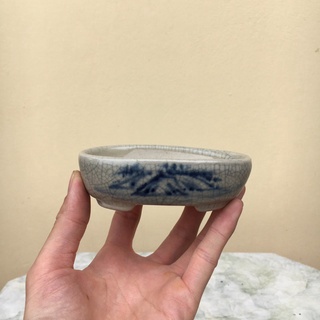 Chậu bonsai ovan mini men Rạn gốm Bát tràng 1 size BM-81 -hm