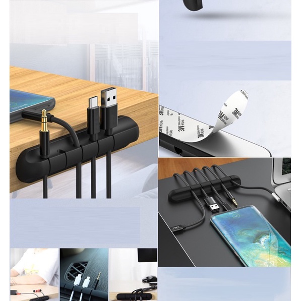 Kẹp cố định dây cáp sạc, tai nghe bàn làm việc xe hơi - Gấu Thỏ House