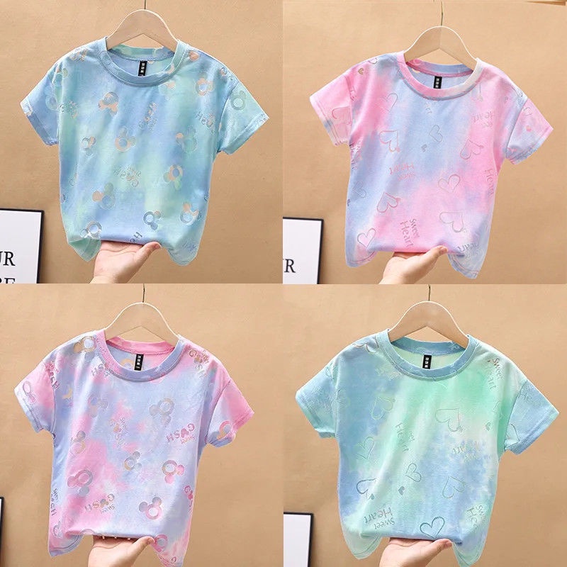 Áo Thun Tay Ngắn Chất Liệu Cotton Họa Tiết Màu Sắc Thời Trang Mùa Hè Theo Phong Cách Hàn Quốc Cho Bé Gái 2022