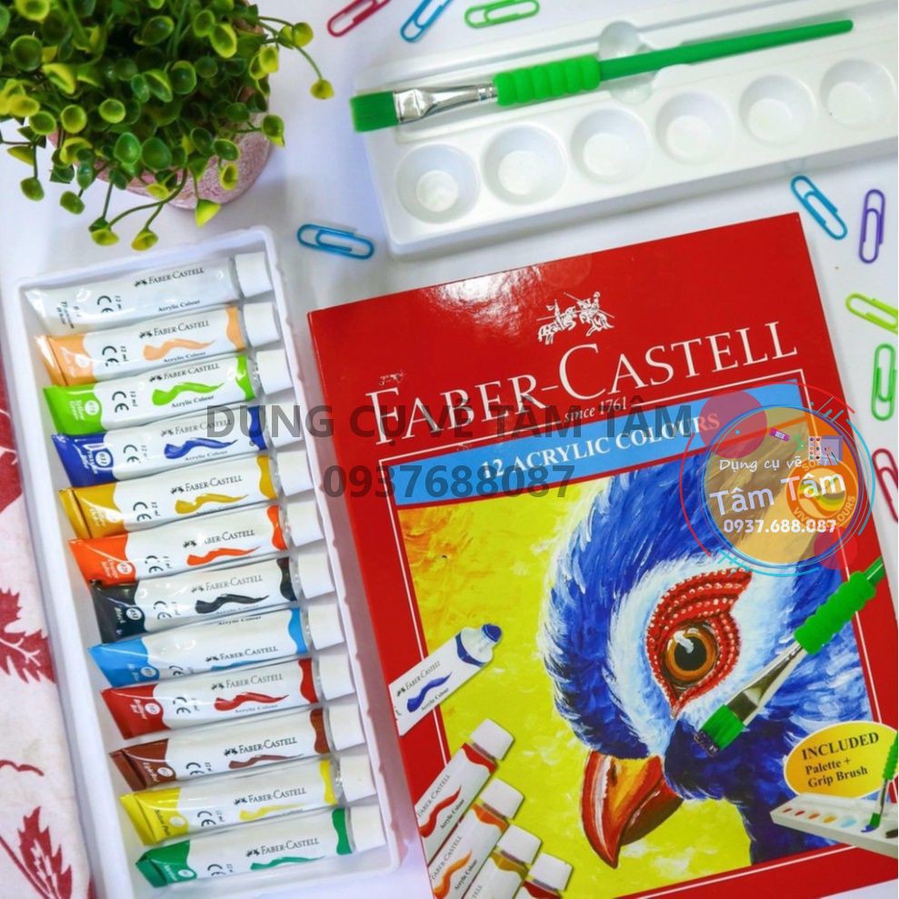 [ TÂM TÂM ]-Màu acrylic Faber Castell bộ 12 màu tuýp, ACRYLIC FABER CASTELL-