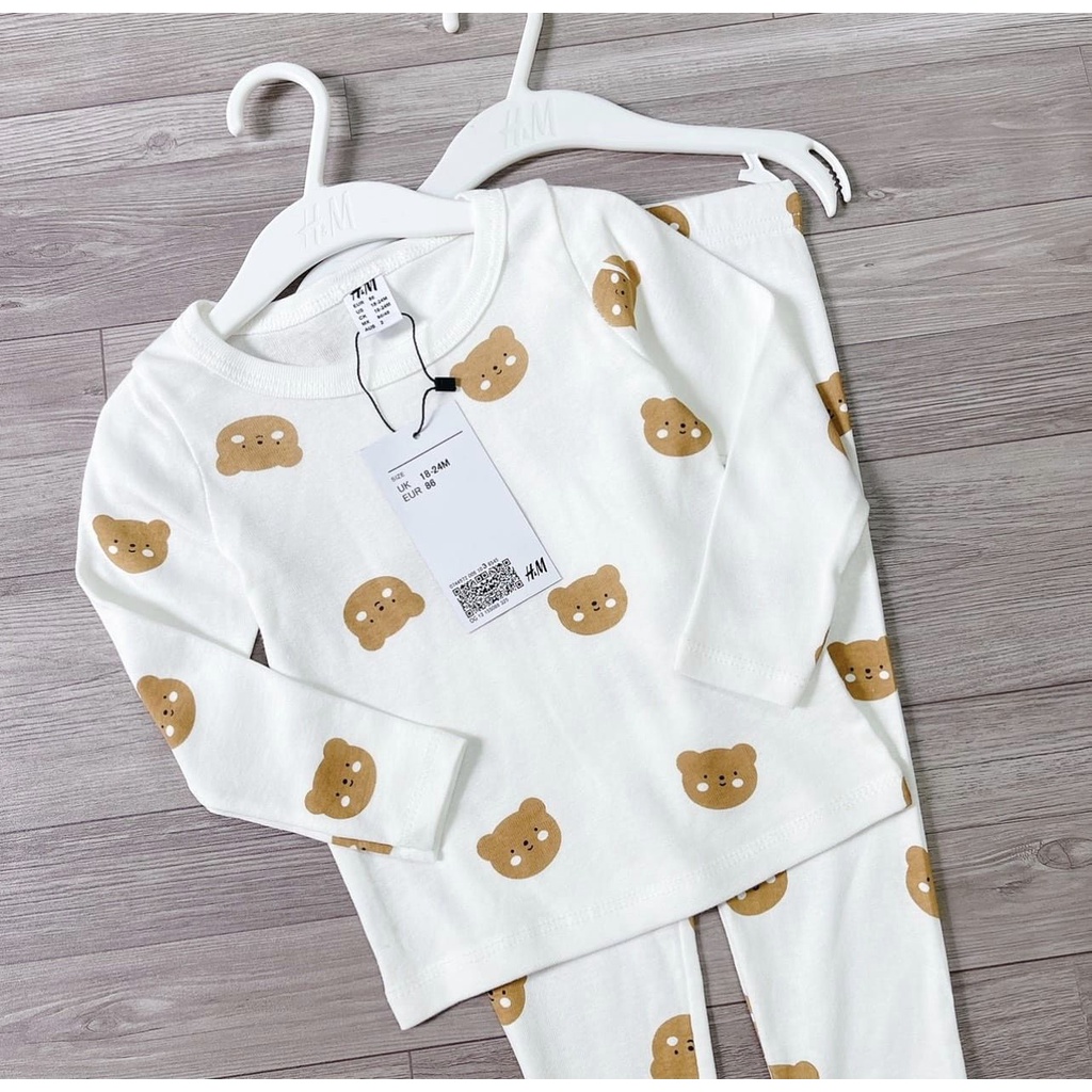 Set 2 bộ thu đông dài tay HM cho bé chất zip loại 1, bộ gấu  trắng và xanh cưng xỉu chất siêu đẹp