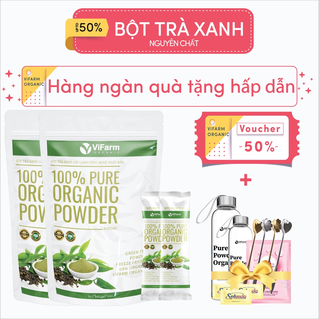 Bột matcha trà xanh VIFARM 50gram, bột làm bánh, đắp mặt, từ 100% trà xanh nguyên chất