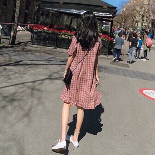 Đầm caro sơmi form suông