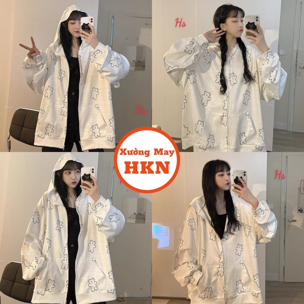 Áo Khoác Nỉ Nữ Gấu Trắng Viền Đen Mã 426 Xưởng May HKN