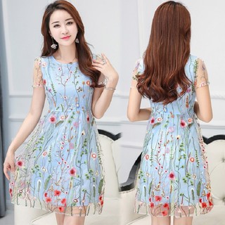 Đầm Xòe Ren Lưới Thêu hoa
