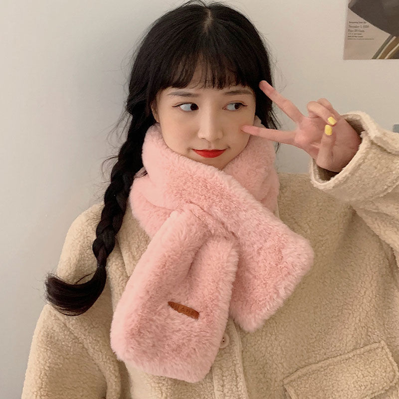 Khăn Choàng Cổ Lông Thú Màu Trơn Phong Cách Hàn Quốc Cho Nữ