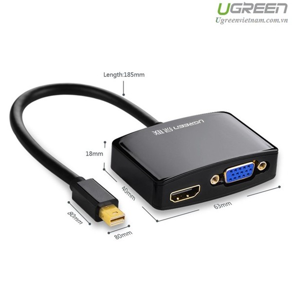 UGREEN 10439 - Cáp Chuyển Mini Displayport To HDMI Và VGA  - Thunderbolt To HDMI + VGA - Hàng Chính Hãng