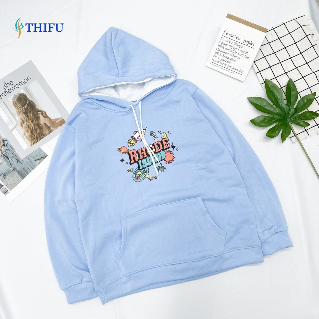 Áo Hoodie Chống Nắng THIFU FASHION In Chữ RHODE Nón , áo hoodie nữ 2 Lớp Chất Liệu Thun PE Cho Nam Nữ Dưới 70 Kg