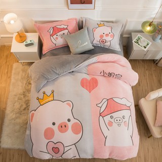Sét nỉ nhung tuyết sữa 5D mẫu lợn hồng ga xám