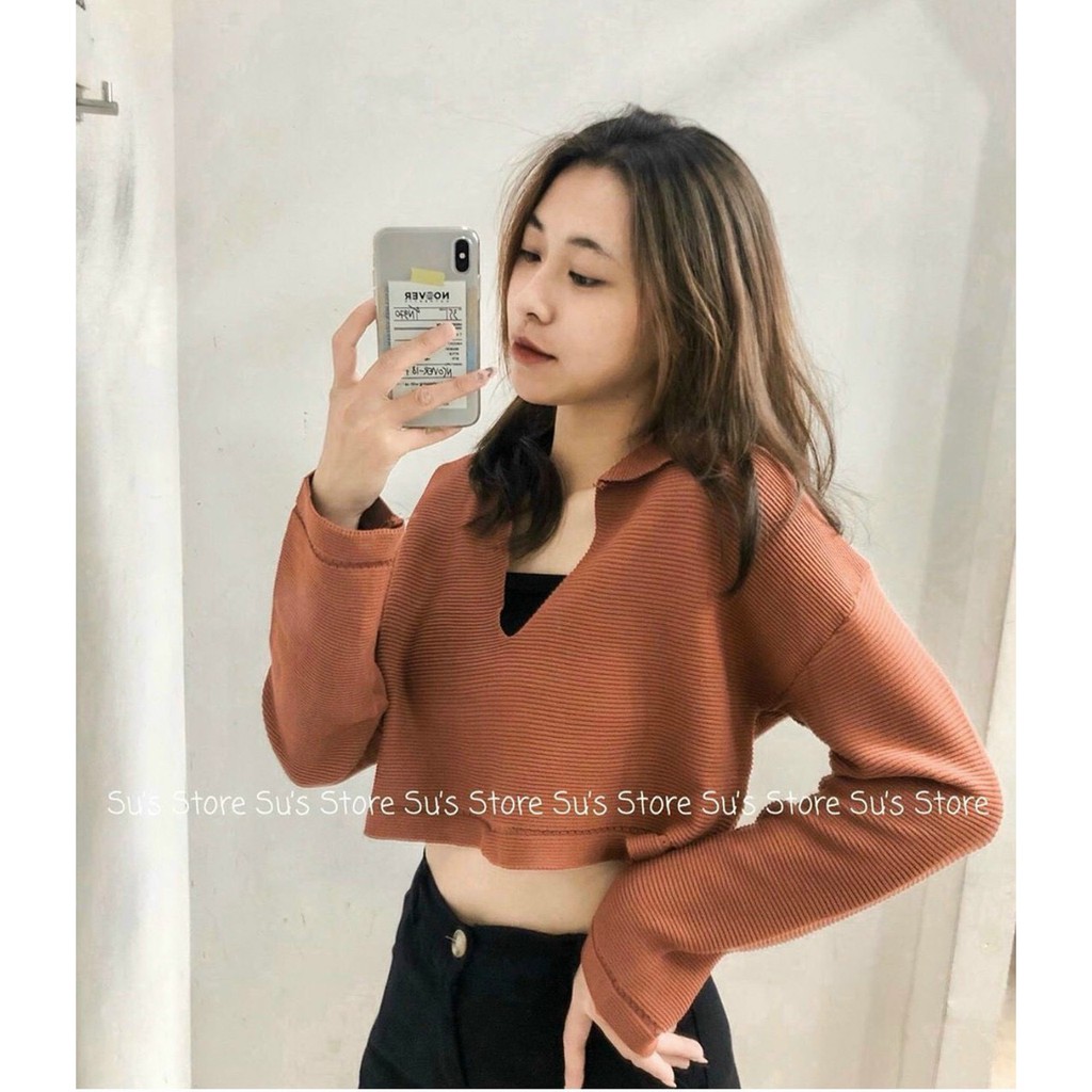 Áo len croptop cổ đức cực phong cách