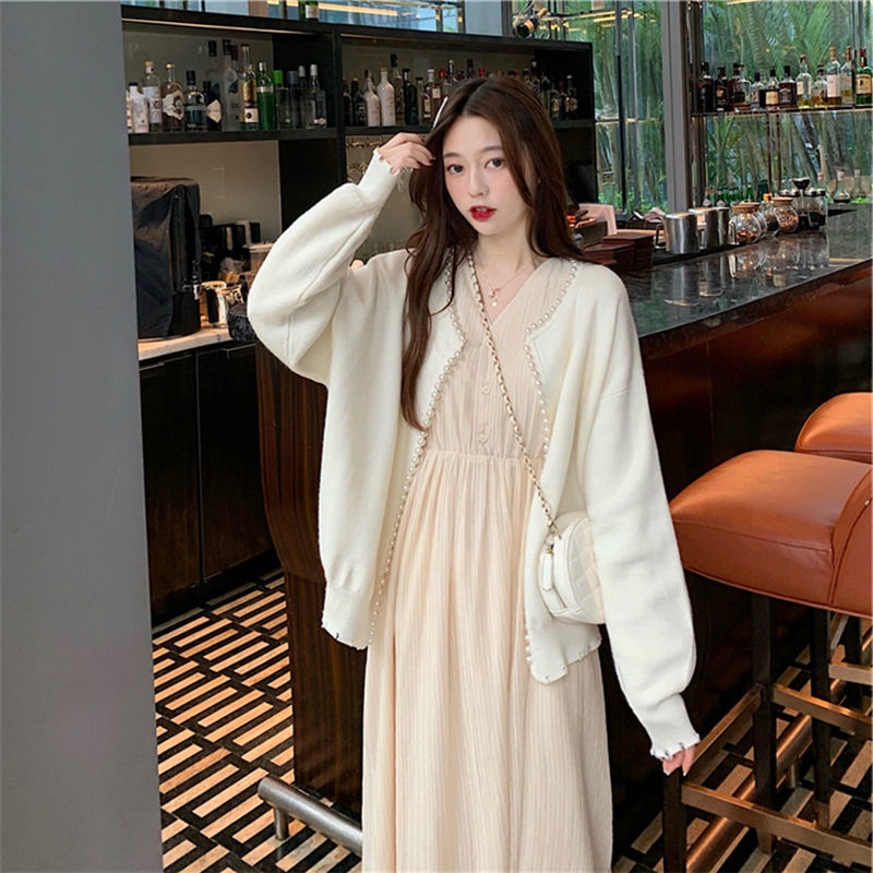 [LININ] Đầm Chiffon Dáng Dài Cổ Chữ V Xếp Ly Phong Cách Mới Mùa Thu Cho Nữ