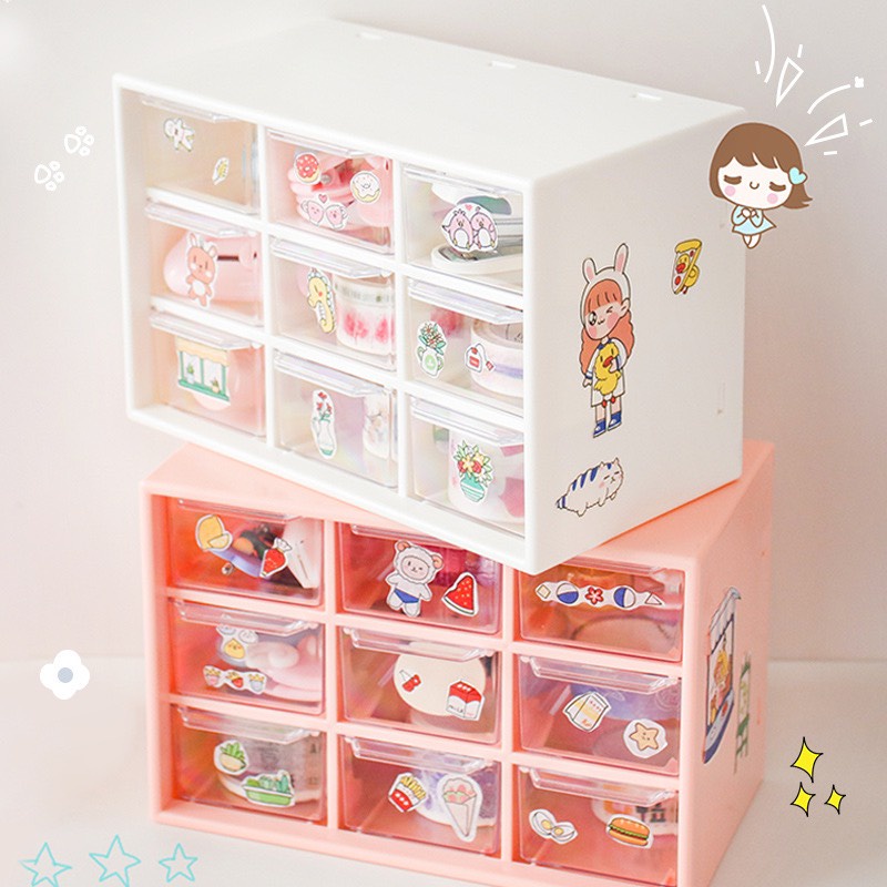 Hộp đựng đồ mini 9 ngăn để bàn nhỏ gọn, tông màu pastel dễ thương BAG U HOP9N