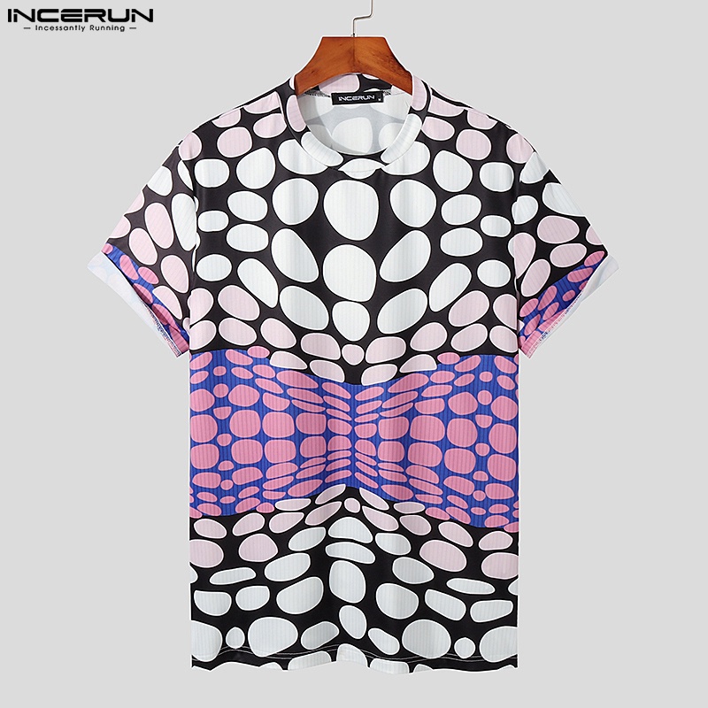 Áo thun INCERUN tay ngắn cổ tròn họa tiết chấm bi phong cách phương Tây thời trang mùa hè cho nam