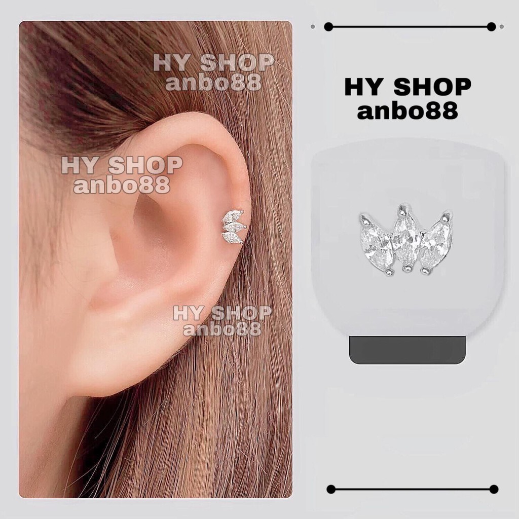 Bông tai khuyên tai titan 3 cánh hoa đính kim siêu bền không dị ứng không gỉ không đen - khuyên tai unisex BTS