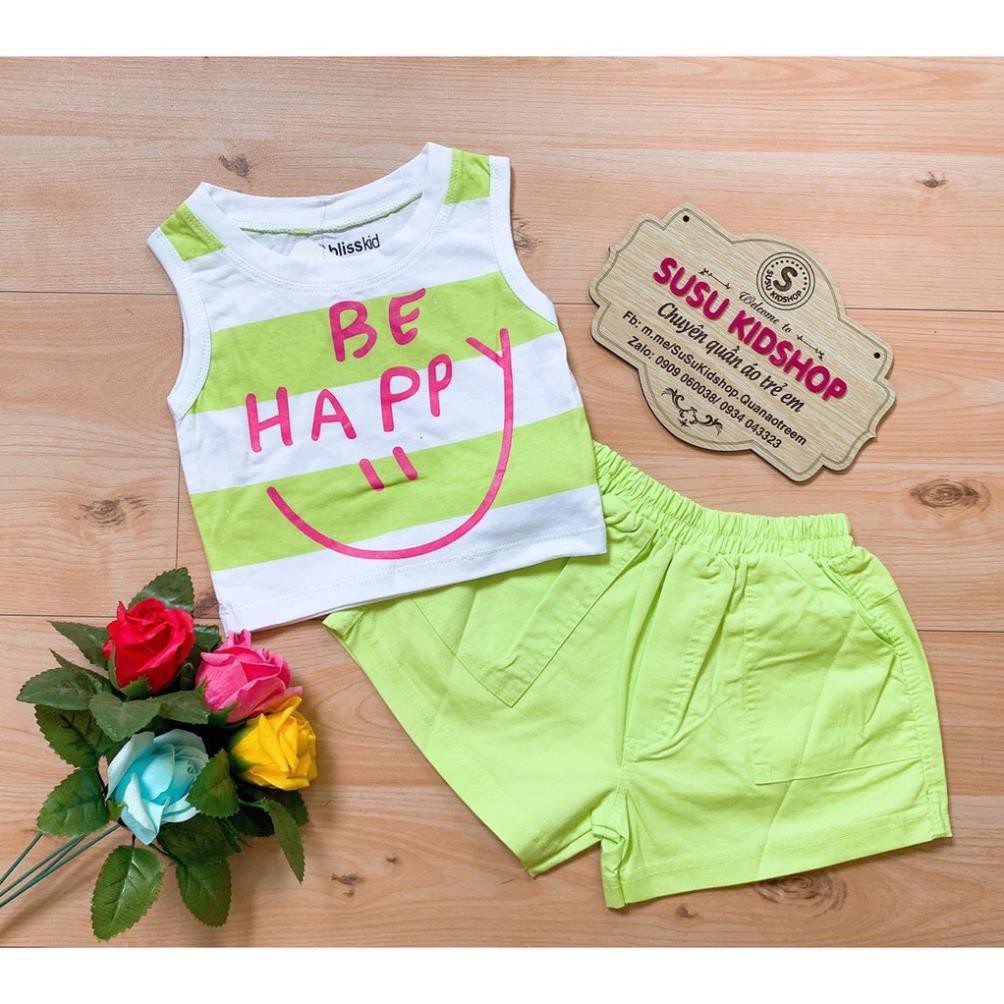 (SIZE 1-13)(10-36kg) SET BÉ GÁI BE HAPPY ÁO CROP TOP + QUẦN KAKI