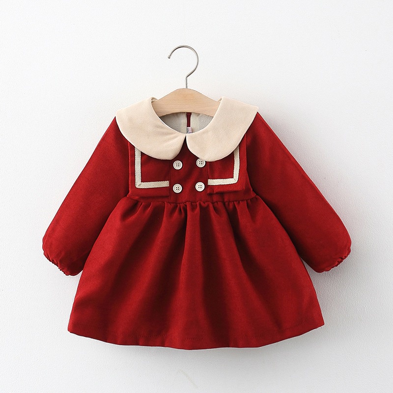 Đầm nhung dáng xòe cổ búp bê xinh xắn cho bé gái