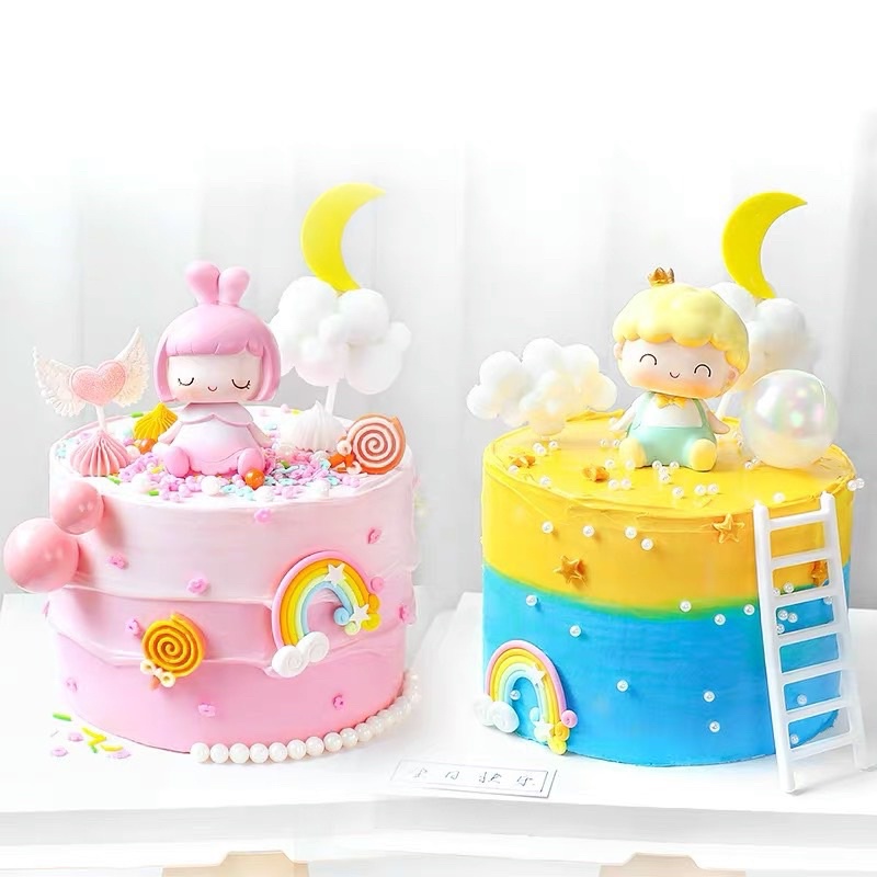 Em bé đầu nấm siêu dễ thương trang trí bánh kem, phụ kiện sinh nhật