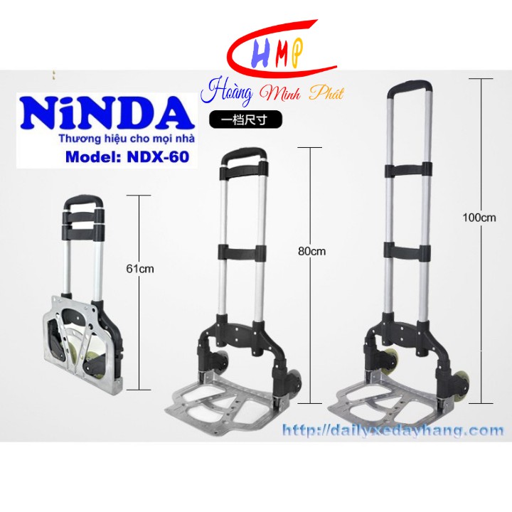 [ Qùa Tặng ] XE KÉO ĐẨY HÀNG 60kg NINDA NDX60 - BẢO HÀNH 2 NĂM. Tặng Kèm Dây Chun