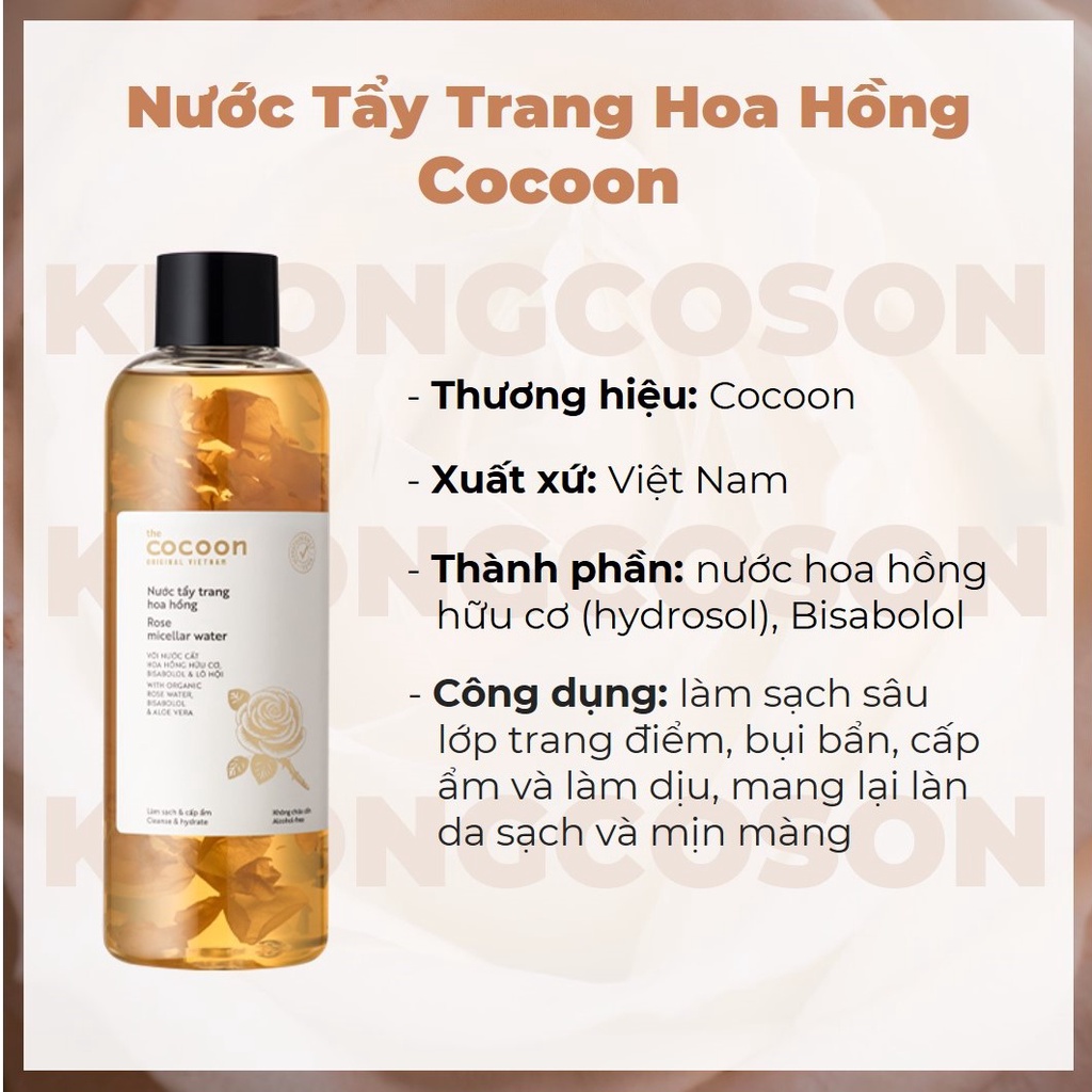 Nước Tẩy Trang Hoa Hồng Cocoon 140 - 500ml - Khongcoson