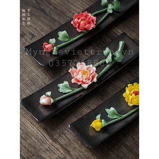 Khay đốt trầm hoa phù dung gốm sứ thủ công cao cấp
